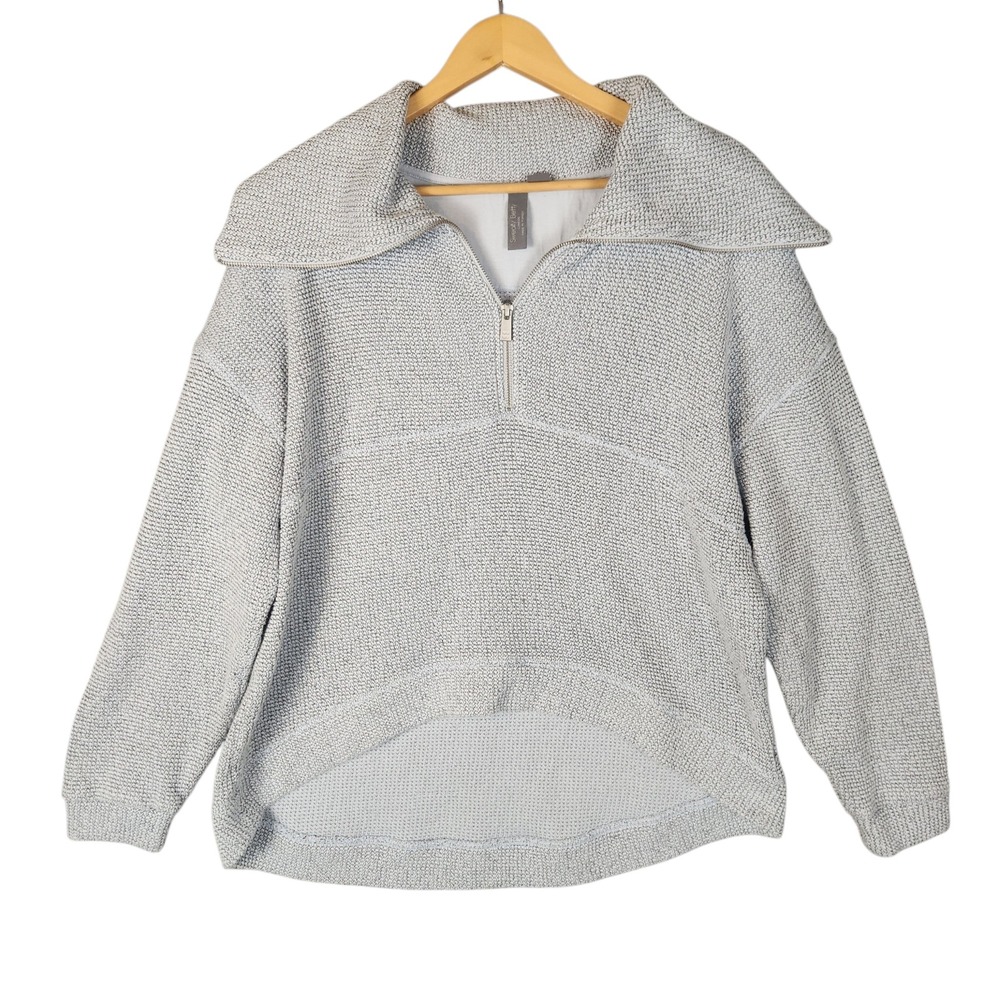 Sweaty Betty Quarter Zip Pullover XL Gray Textured Waffle Knit High Low Sweater